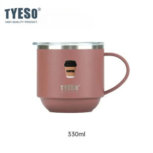 TYESO | Bình Giữ Nhiệt Tyeso 330ML Bằng Thép Không Gỉ 304 Có Tay Cầm Và Nắp Cốc Văn Phòng Bền Chắc Dùng Được Cho Đồ Uống Nóng Và Lạnh Kèm Sticker Cà Phê Dễ Thương