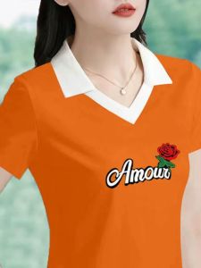 Summer New Casual Cotton Short Sleeve T-Shirt Womens Pure Cotton Top Middle-Aged Moms Polo Shirt Sweet Countryside Style
