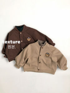 Heavy Embroidery Bear Baseball Style Loose Fit Childrens Outerwear Cotton Casual Jacket for Boys And Girls Cartoon Design