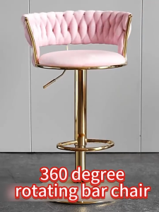 Elegant Upholstered Velvet Bar Stool with Adjustable Height and 360° Rotation