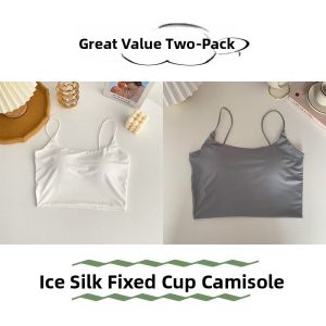 American Style Thin Strap Vest Women Summer Thin Model Integrated Cotton Underwear with Chest Pad Outerwear Base Shirt Bra