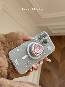 Original Elegant Diamond Encrusted Transparent Shell Magnetic Absorption iPhone Case for Apple 15Promax 16Promax 17Pro Heart Gem Stand 14Pro 13