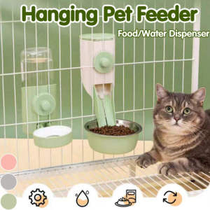 Pet Cage Hanging Water Dispenser Stainless Cat Dog Hanging Food Bowl Automatic Portable Pet Feeder