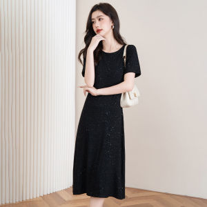 BALENO | Sequined Black Short Sleeve Leisure Fitted Midi Dress