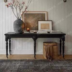 Retro French Black Wooden Entrance Table Long Narrow Side Table Simple American Country Style Study Desk Living Room Table