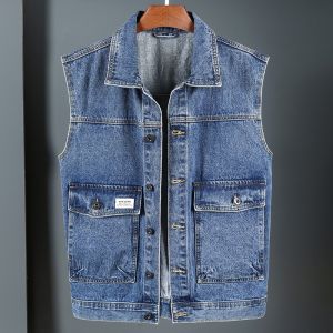 Áo Vest Denim Không Tay Phong Cách Mỹ Cổ Điển Cỡ Lớn Cho Nam Áo Khoác Ngoài Đa Năng Thời Trang Công Sở Mùa Thu
