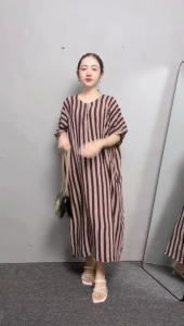 Daster Jumbo Busui Friendly Kancing Depan – Rayon Premium Adem Motif Garis-garis Cantik