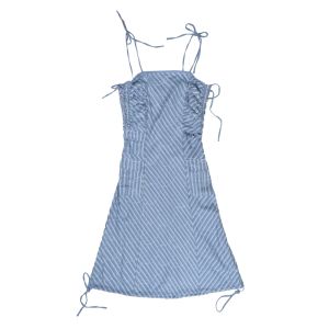 Blue Denim Laceout Waist Cinched Summer Dress Womens Sleeveless V-Neck Gown Casual Fashion plus Size Available Discount Offer