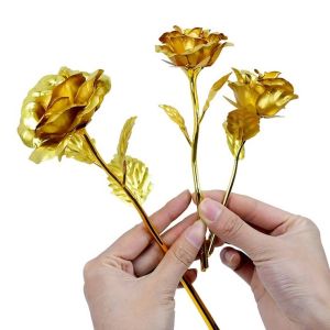 Gold Foil Artificial Rose Flowers Christmas Birthday Valentines Day Gift Plastic Rose
