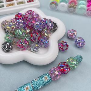 4pcs Assorted Varieties Sparkling Rhinestone Beads Acrylic Beads For Pen Jewelry Keychain Crafting DIY Bead Assortments