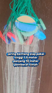 jaring ikan siap pakai tinggi sebelum dibentang 1.5m panjang 10m