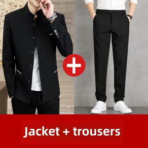 Spring Autumn Mens Jacket Zhongshan Style Casual Trendy Fashionable Long Sleeve Polyester Blend Anti-Wrinkle Treatment