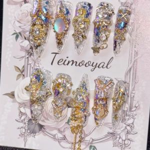 Golden Baroque Nail Tips with Sparkling Diamonds Authentic Timo Wearing False Nails Transparent High Quality Chinese Manufacturer