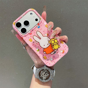 Pink Miffy Rabbit Silicone Phone Case with Stand Full Cover Cute Cartoon Design for Apple iPhone 17 pro Max 17 15 16 Womens Model