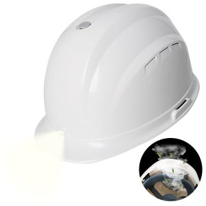 หมวกกันน็อคสำหรับเล่นสเก็ตบอร์ดพร้อมไฟหน้าพัดลมในตัวหมวกแข็งน้ำหนักเบาระบายอากาศได้ดีป้องกันศีรษะ ABS ก่อสร้างกู้ภัยทำงาน