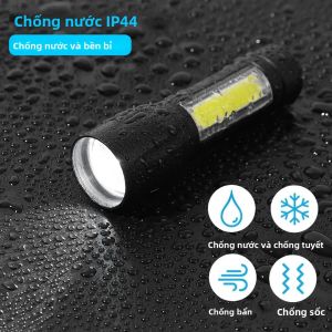 Đèn Pin Sạc Mini USB Đèn LED Siêu Sáng Chống Nước Để Leo Núi Câu Cá Cắm Trại Cưỡi Ngựa Đèn Khẩn Cấp Có Thể Điều Chỉnh Tiêu Cự