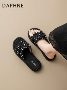 Daphne | Black Polka Dot Womens Flat Sandals