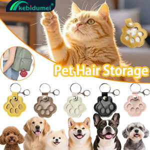 Kebidumei Pet Hair Storage Keychain Faux Leather Paw Shape Fillable Pendant Keychain with Keyring Pet Memorial Keychain