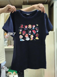 เสื้อยืดคอกลมแขนสั้นผ้าฝ้ายแท้สีน้ำเงินเข้มสำหรับผู้หญิงในช่วงฤดูร้อนปี 2024 เสื้อตัวบนทรงเข้ารูปเอวสูงทรงเข้ารูปไซส์ใหญ่สำหรับผู้หญิงไซส์ใหญ่