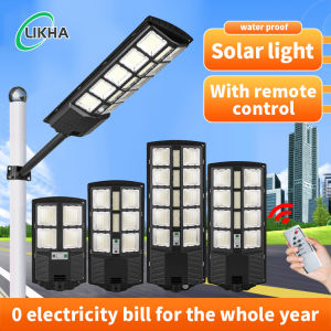 LIKHA Solar street light outdoor lighting with solar panel with remote wireless floodlight automatic sensor garden courtyard light