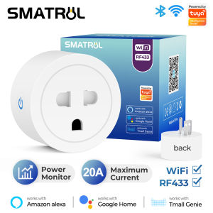 SMATRUL 20A/16A Tuya/Smart life WiFi Socket Universal US EU Smart Plug Adapter Power Monitor European plug Wireless Remote Voice Timer for Google Home/Alexa/Tmall Genie