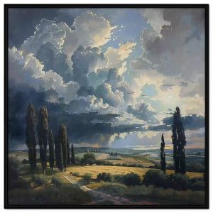 Tranh bầu trời nhiều mây phong cảnh đồi núi quê hương trời chuyển cơn mưa.Tranh treo tường dán tường.CGI-1179