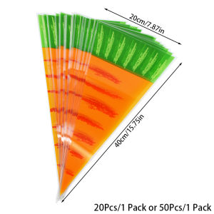 20/50pcs Easter Carrot Shape Cone Candy Bags Transparent Plastic Bag Popcorn Candy Package Bag Childrens Day Spring Party Gift