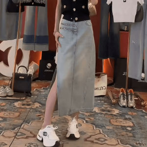 High Waist A-Line Mini Skirt for Women Summer 2024 Elegant Slimming Asymmetrical Zipper Denim Skirts Versatile Fashionable