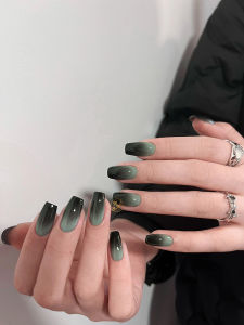 Wear Armor Mid Length Long Length Fancy Black Gray Green Gradient Coloring Minimalist Nail Stickers Finished Product Fake Nails Detachable