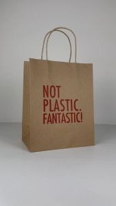 Túi giấy Kraft nâu Not a Plastic. KT 20 x 12 x 25.5cm. Mã: SBT00029