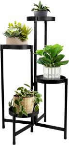 Giá đỡ cây bằng kim loại màu đen 4 tầng Có thể gập lại cho nhiều loại cây Chậu trồng cây trong nhà ngoài trời Sắp xếp ở