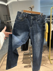 กางเกงยีนส์ทรงตรงทรงสลิมฟิตสำหรับผู้ชาย H-Home กางเกงขายาวลำลองฤดูร้อนแบบบางสบาย ๆ ระบายอากาศได้ดี