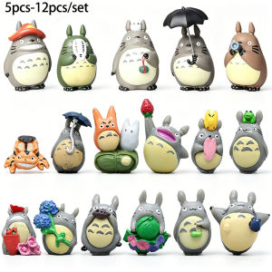 Bandai | 5-12pcs/set Totoro Figure Mini Statue Cute Micro Landscape Car Ornament Miyazaki Hayao Series Kid Gift Decorative Collectible