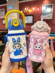 ถ้วยน้ำรักษาความร้อนสำหรับเด็ก ถ้วยดื่มคู่พร้อมท่อสำหรับเด็กชายและเด็กหญิง ถ้วยดื่มแบบพกพา ปกป้องไม่ให้ตกหล่น ถ้วยน้ำสแตนเลส ถ้วยดื่มแบบท่อเดียว