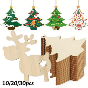 10-30PC Christmas Tree Shaped Wooden Pendant Creative Christmas Elk Wooden Ornaments New Year Party Festival Navidad Decor Gift