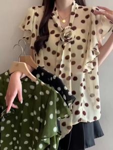 AIYITI | French Style Polka Dot Butterfly Sleeves Big Size Blouse
