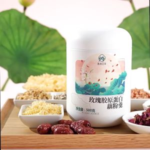玫瑰胶原蛋白藕粉羹500gRose Collagen Protein Lotus Root Powder Soup Chia Seed White Fungus Instant Granules Nutritional Breakfast Fairy Substitute Meal Powder Food 奇亚籽银耳速溶颗粒营养早餐仙女代餐粉食品