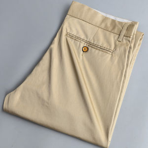 กางเกงขายาวทรงตรงลำลองสำหรับผู้ชาย กางเกงขายาวทรงตรง 9 ฟุต ทรงหลวม สวมใส่สบาย ฤดูใบไม้ผลิและฤดูร้อน ผ้าฝ้ายผสมโพลีเอสเตอร์