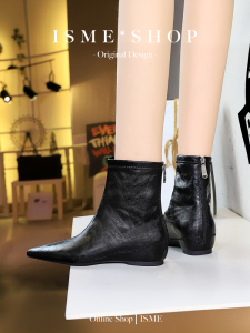 Retro Womens Boots Comfortable Low Heel Zipper Back Heightening Slimming Short Boots Foot Shaping Not Tired Foot