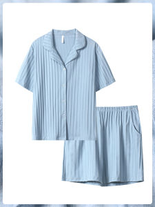 me home wear | Cotton Lightweight Pure Color Striped Summer Sleepwear Set
