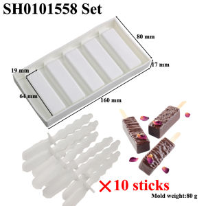 SHENHONG 5 Cells Long Strip Silicone Popsicle Moulds Summer Ice-lolly Molds 10 Matching Plastic Sticks Cold Drink Ice Cube Tray