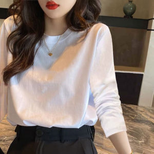 Womens Pure Cotton Fleece Lined Long Sleeve Base Shirt mid Length Cover Butt T-shirt Korean Style Loose Fit Winter Top