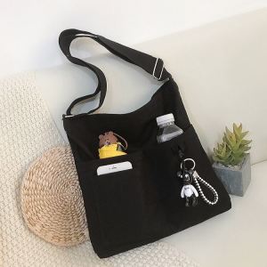 Fashionable Large Capacity Canvas Tote Bag Womens Crossbody Bag Korean Style School Bag Single Shoulder Bag for Students
