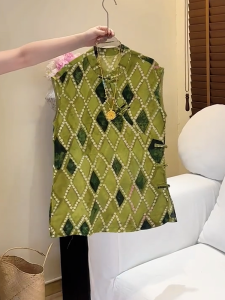 QINGNAER | Green Stylish New Chinese Style Sleeveless Loose Shirt Summer