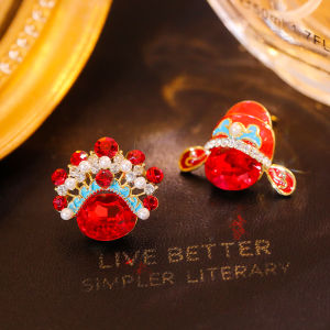 Red Pearl Drop Earrings Womens Fashion Jewelry National Trend Face Mask Character 2025 New Year High-End Sensation Ear Jewelry