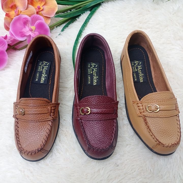 NEW ARRIVAL NEW DESIGN BUCKLES STYLE LOAFER SHOES Marikina Made Genuine  Leather Topsider Shoes for WOMEN Lazada PH