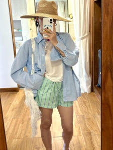 Quần Short Ống Rộng Cạp Cao Kẻ Sọc Dọc Phong Cách Nhật Bản Cổ Điển Cho Nữ Mùa Hè Mới Rộng Rãi Đa Năng Thon Gọn