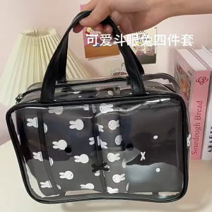 SG Seller Miffy Cute Rabbit Cosmetic Bag 4Pcs Set Waterproof Clear Travel Toiletry Bag with Handle Large Capacity Makeup Organizer Pouch for Skincare Toiletries Cosmetics Perfect for Travel Gym Beach Daily Use
