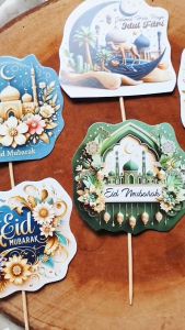 Topper Idul Fitri Ramadan Eid Mubarak Kareem Lebaran Cake Topper Cupcake Pudding Tumpeng Hadiah Hiasan Hampers Sovenir Kue 1 set