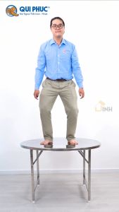 Bàn tròn inox 1m2 DONA chân xếp gấp gọn Thái Lan cạnh bàn bo biên không sợ cắt tay